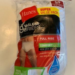 Hanes 9 Pair Men Brief White Full Rise Small 28-30